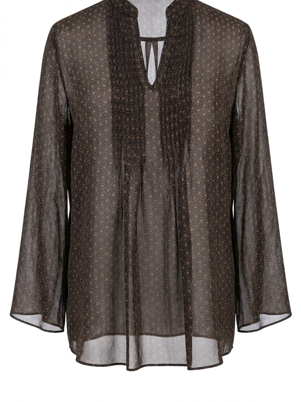 Ralph Lauren Women’s Sheer Pintuck V-Neck Blouse in Brown.  New with tag #172